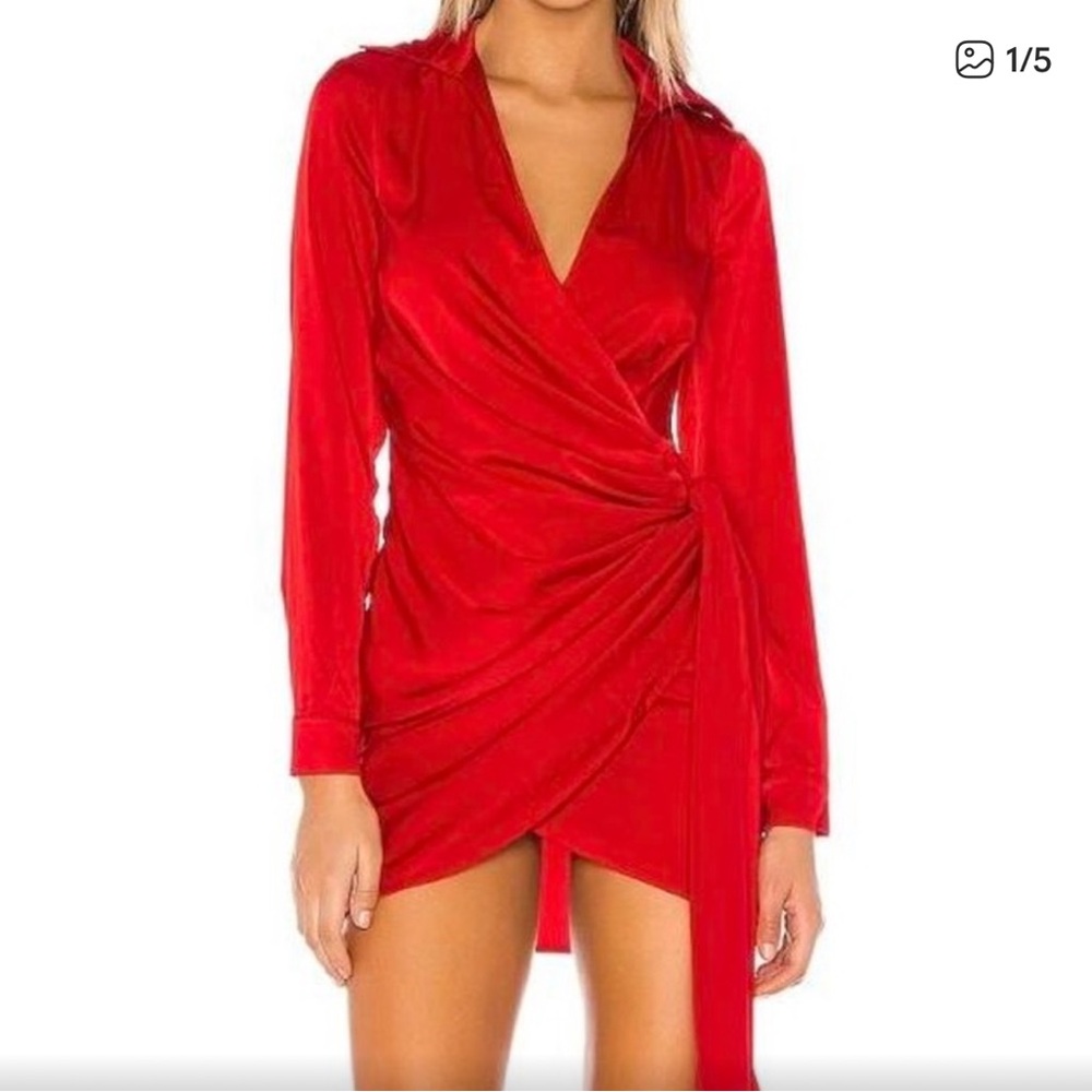 REVOLVE Red Draped Long-Sleeve Mini Dress